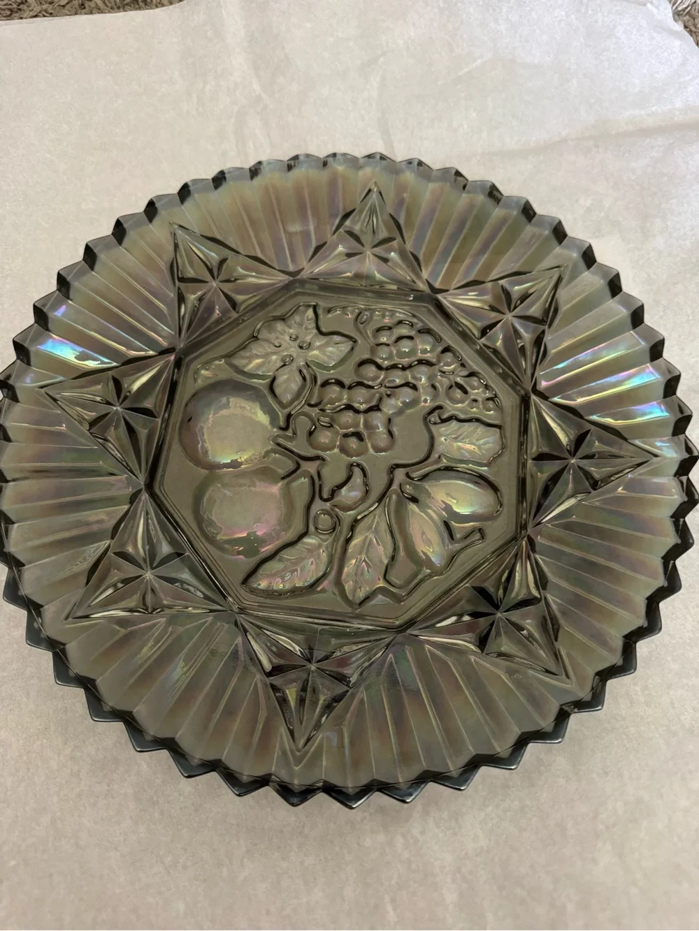 Vintage Carnival Glass Fruit Lattice Plate Bowl 12